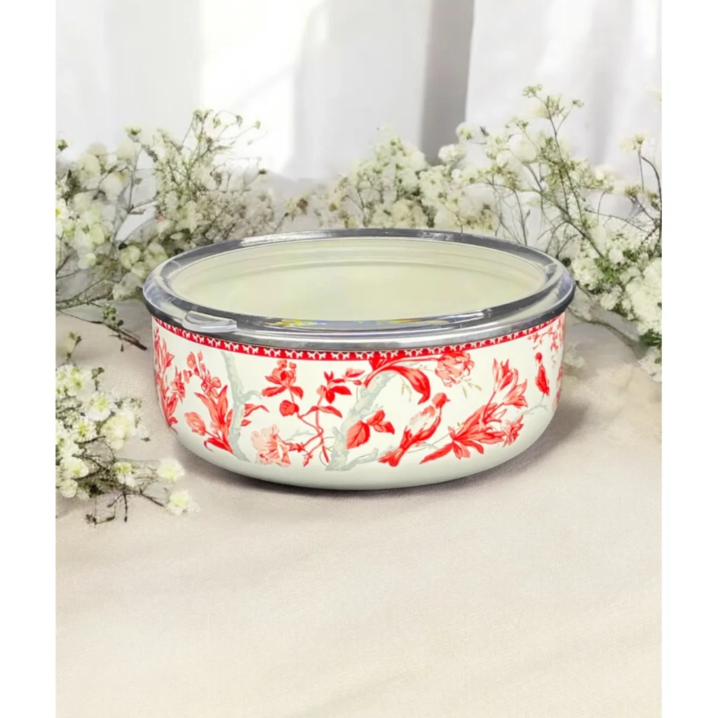 Dekorlu Emaye 18 Cm Saklama Kabı