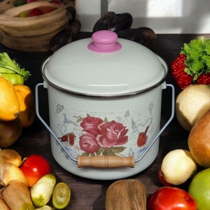  Emaye Bakraç Yoğurt Tenceresi Bakliyat Saklama Tenceresi Patates Soğan Kovası Pembe Gül