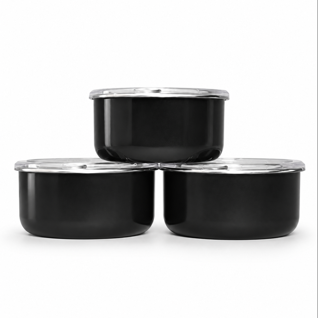 Emaye 3 lü Saklama Kabı 14cm Siyah