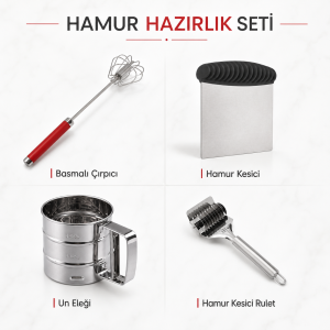 Paslanmaz Çelik Hamur Pasta Hazırlık Seti 4 Parça