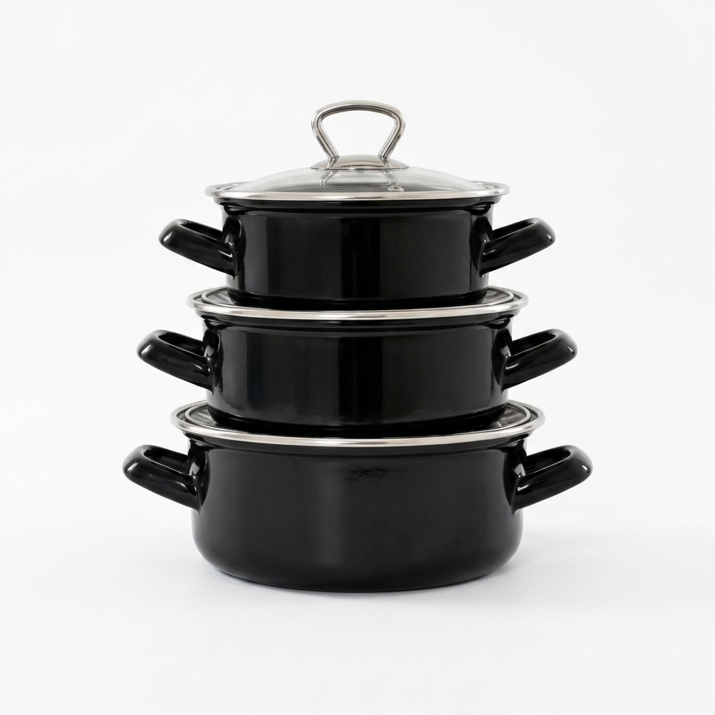 Emaye 3'Lü Mini Tencere 14Cm - 16Cm - 18Cm Set Siyah