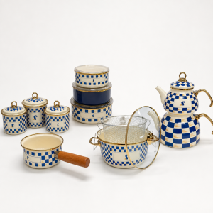Emaye Lacivert Desenli Set 18 Parça