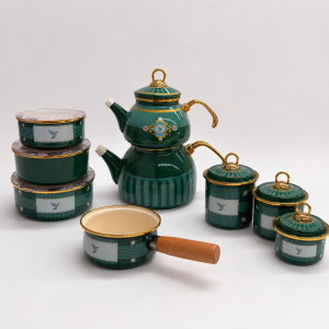 Emaye Yeşil Desenli Set 16 Parça