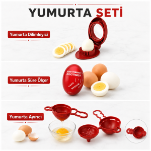 Zaman Ayarlı Renk Değiştiren Yumurta Pişirme Göstergesi, Yumurta Dilimleyici Ve Sarı Beyaz Ayırıcı Pratik Ve Kullanışlı 3 lü Set